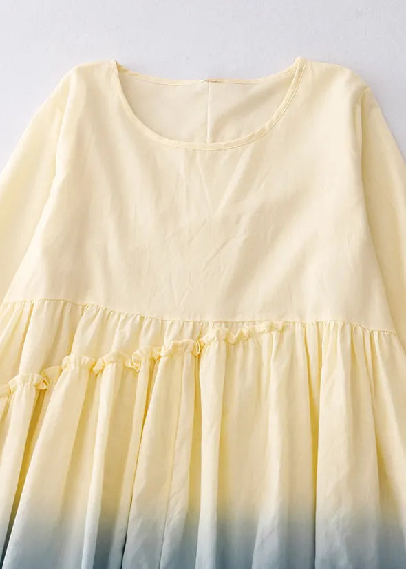 Gradient Color Ruffled Cotton Vacation Dress Summer