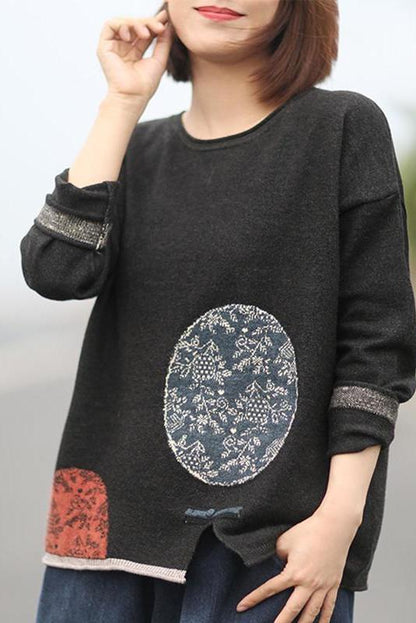 Lotstrends Retro Pattern Printed Loose Knitted Sweater