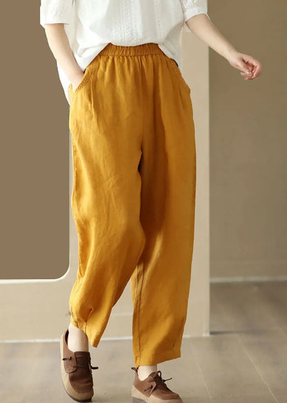 Black Pockets Wrinkled Patchwork Linen Pants Summer