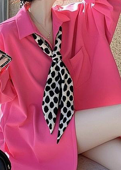 Original Design Pink Bow Pockets Shirts Spring