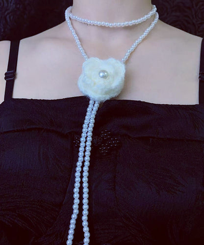 Classy White Alloy Pearl Sweater Lariat Necklace