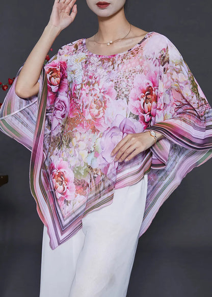Stylish Pink Asymmetrical Chiffon Tops Summer