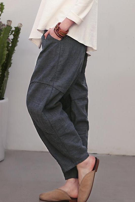Black Linen Pants Spring Loose Trousers