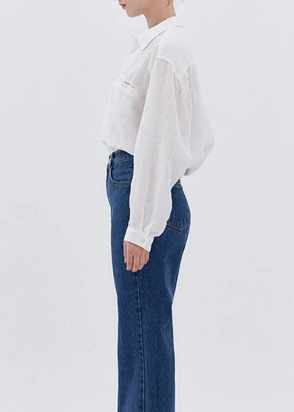 White Peter Pan Collar Linen Blouse Tops Spring