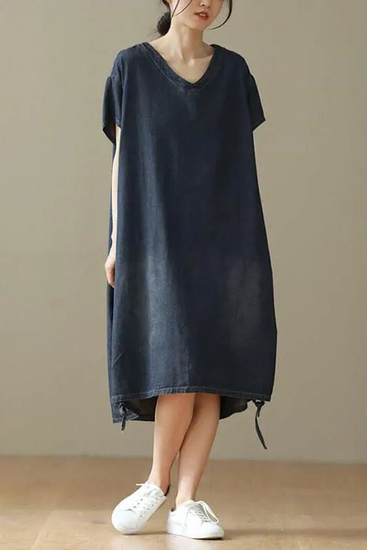 V-neck Lace-up Midi Short Sleeve Dress