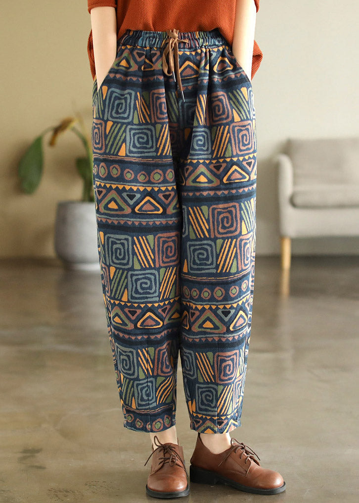 Print Tie Waist Cotton Beam Pants Summer