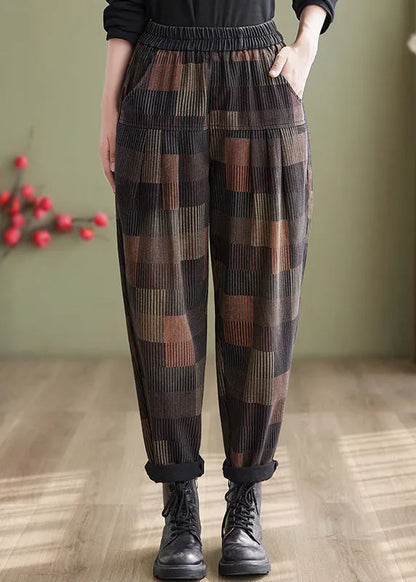 Plaid Patchwork High Waist Denim Harem Pants Summer