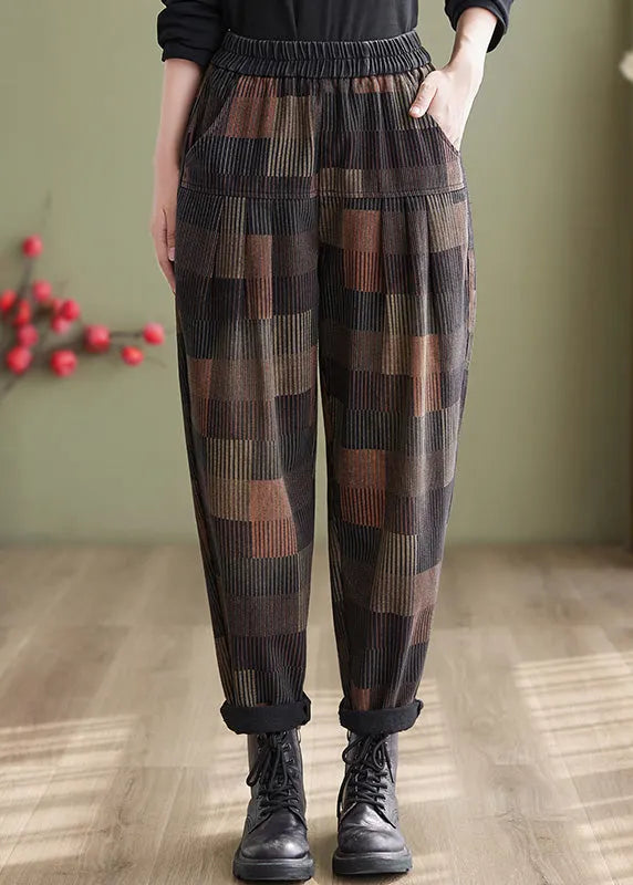 Plaid Patchwork High Waist Denim Harem Pants Summer
