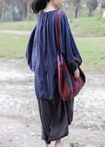 Gradient Color Colorblock O-neck Patchwork Long Dresses Spring