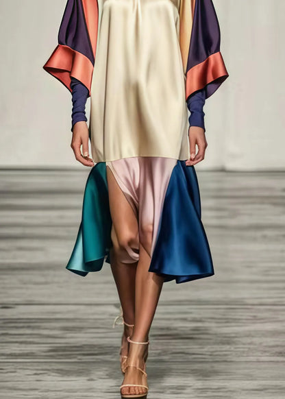 Colorblock Oversized Patchwork Side Open Silk Dress Summer