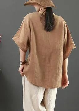 Diy Chocolate Cotton Linen Tunic Pattern Fabrics O Neck Summer Blouses