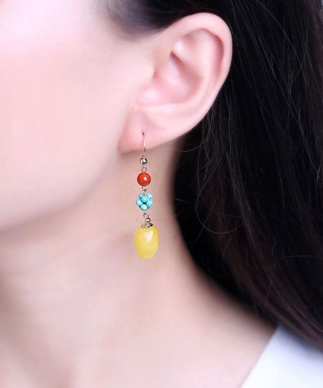 Multi 14k Gold Turquoise Agate Amber Honey Wax Drop Earrings