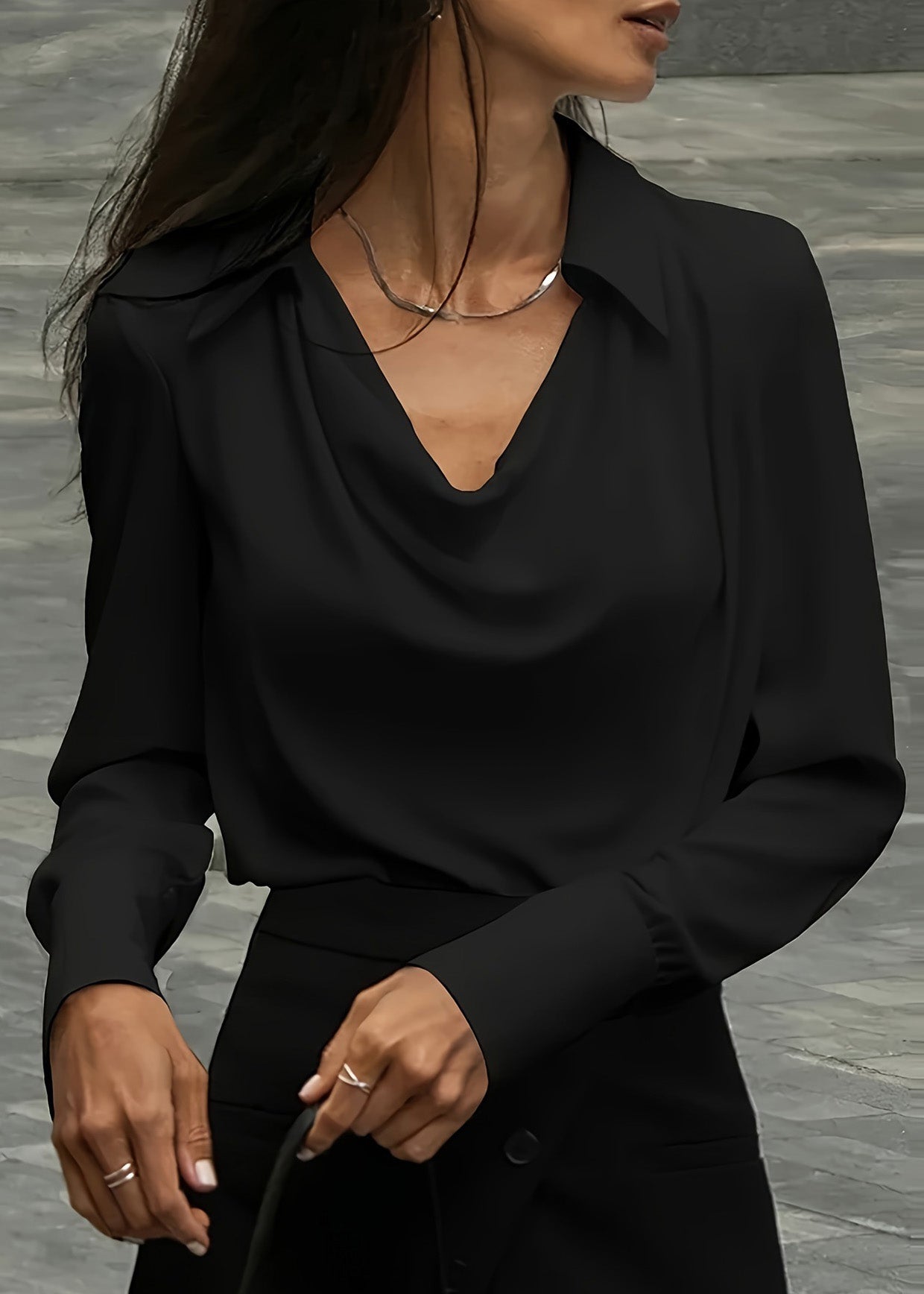 Simple Style White Dangling Collar Silk Shirts Top Long Sleeve