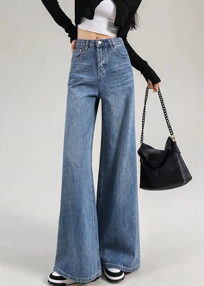 Italian Light Blue Pockets High Waist Denim Pants Spring