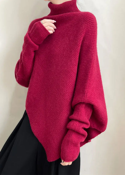 Red Asymmetrical Thick Woolen Sweaters Winter