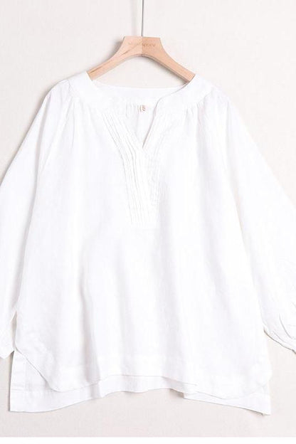 Cotton Linen V Neck Shirt Tops