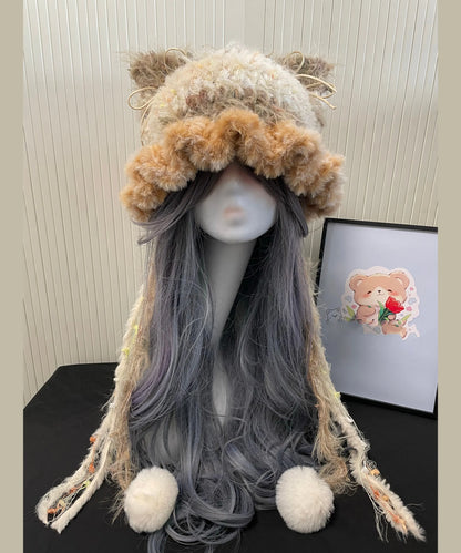 Black Knitted Cozy Thick Warm Fleece Versatile Hat