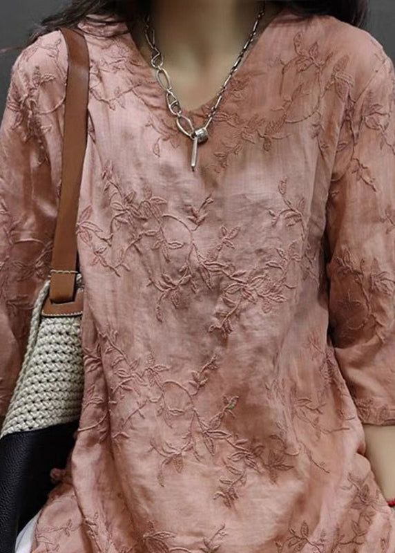 Rose V Neck Embroidered Side Open Top Spring