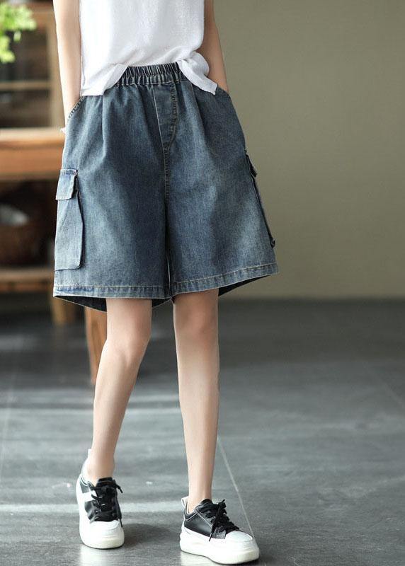 Loose Blue Elastic Waist Wide Leg Summer Denim Hot Pants