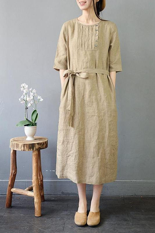 Loose Linen 3/4 Sleeves Dress for