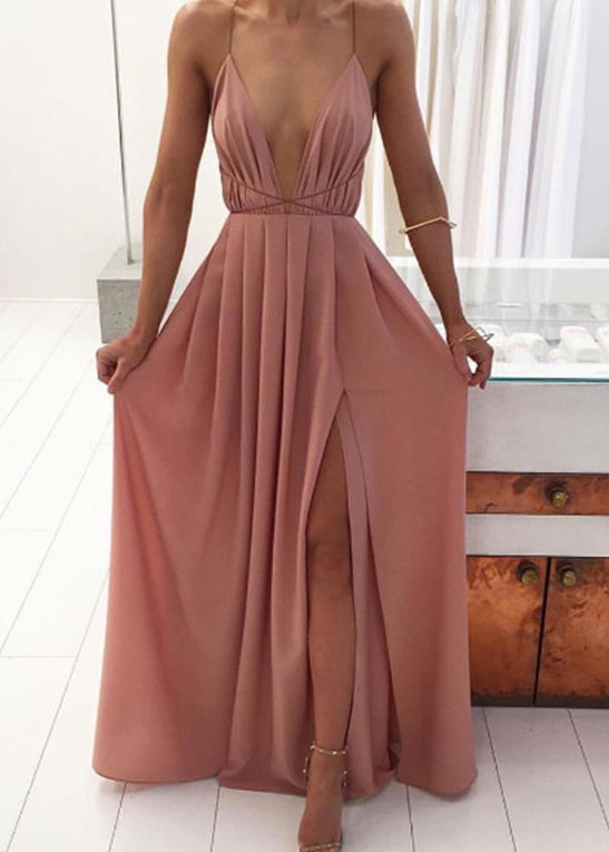 Pink Side Open Cotton Spaghetti Strap Dress Summer