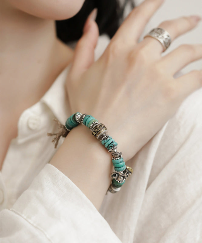 Silk Sterling Silver Turquoise Bucket Bead Charm Bracelet