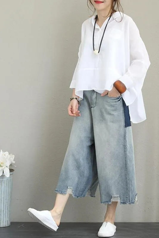 Loose Cotton Shirt Blouse for Autumn