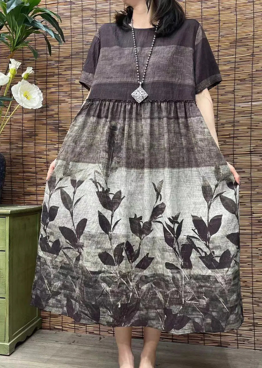 O Neck Print Patchwork Cotton Dress Summer