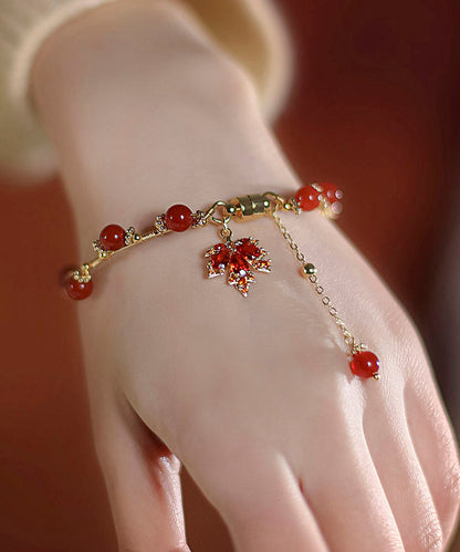 Diy Red 14k Gold Agate Maple Leaves Charm Bracelet