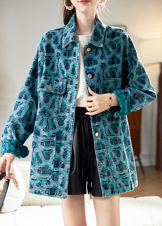Blue Peter Pan Collar Embroidered Button Shirt Fall