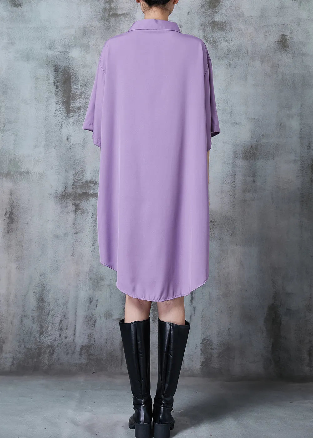 Purple Comfotable Cotton Shirt Dress Oversized Summer