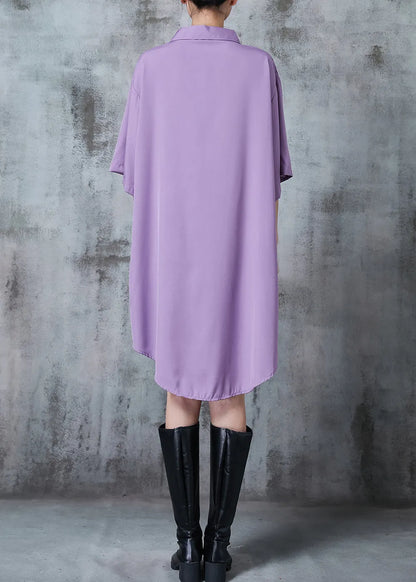Purple Comfotable Cotton Shirt Dress Oversized Summer