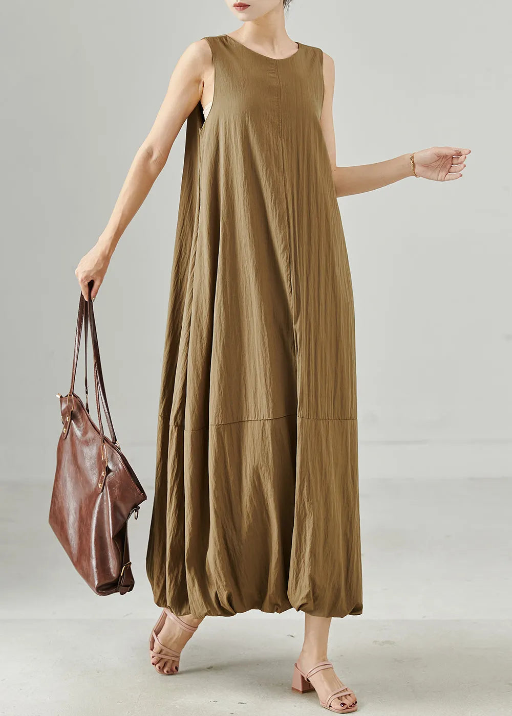 Organic Coffee Patchwork Cotton Holiday Dress Sleeveless