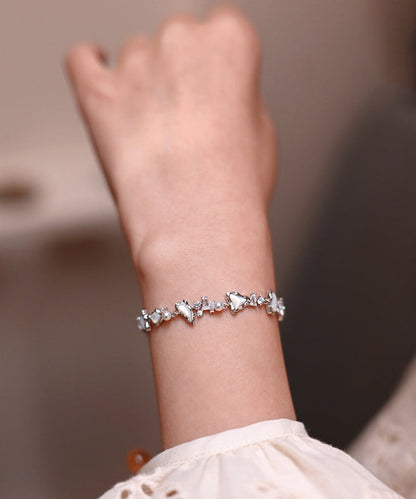 White Natural Freshwater Pearl Mother of Pearl Zircon Adjustable Silver Bracelet