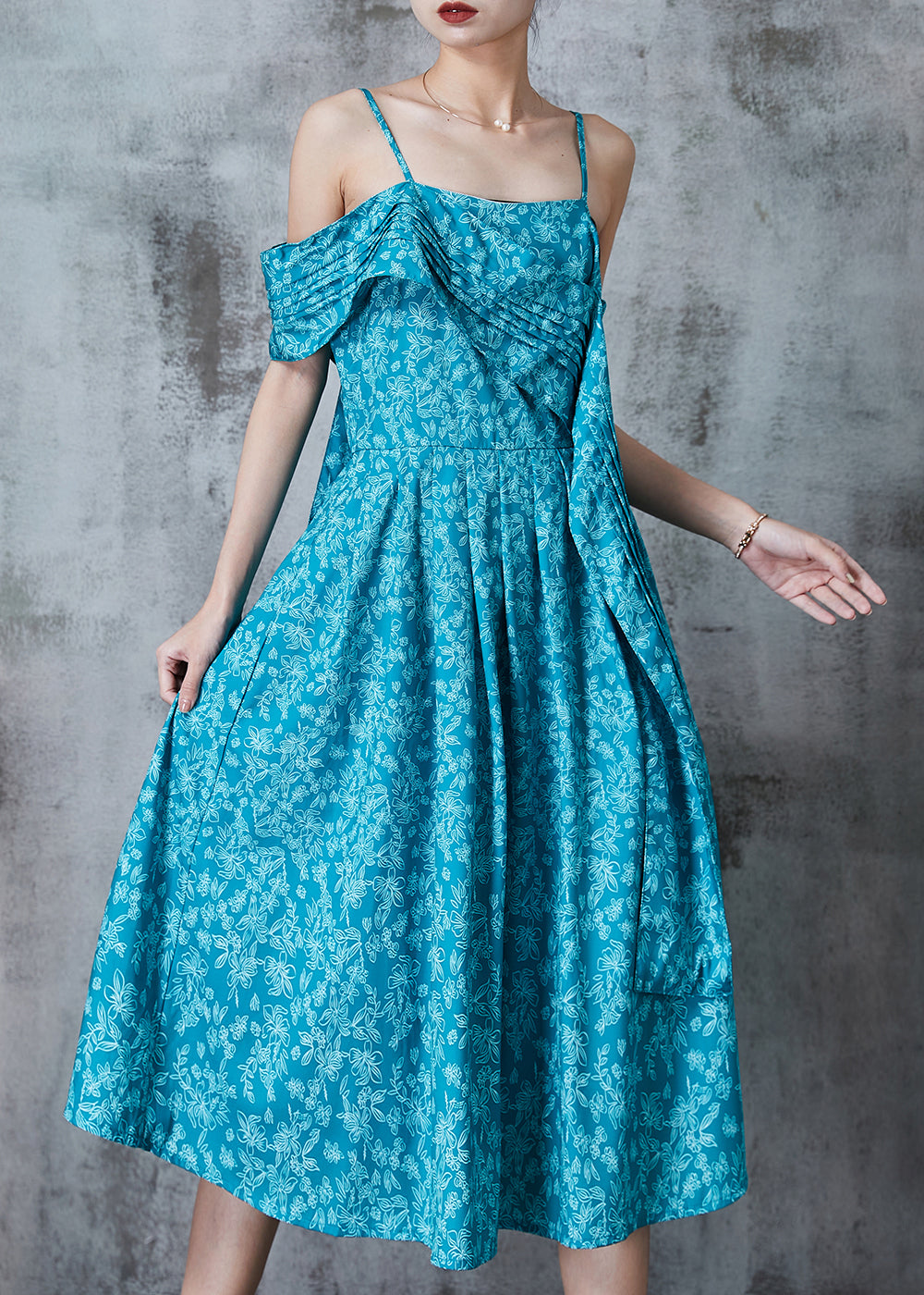 Blue Asymmetrical Print Cotton Cami Dresses Summer
