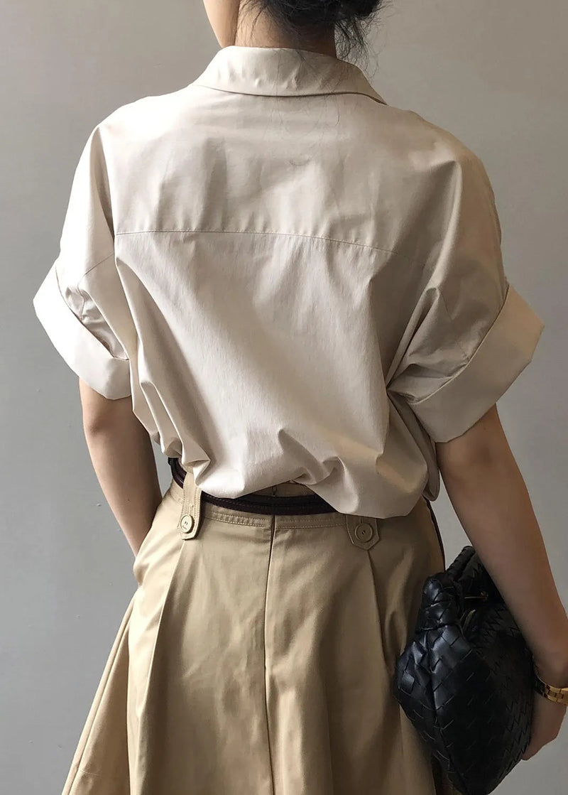 Apricot Peter Pan Collar Cotton Blouse Tops Summer