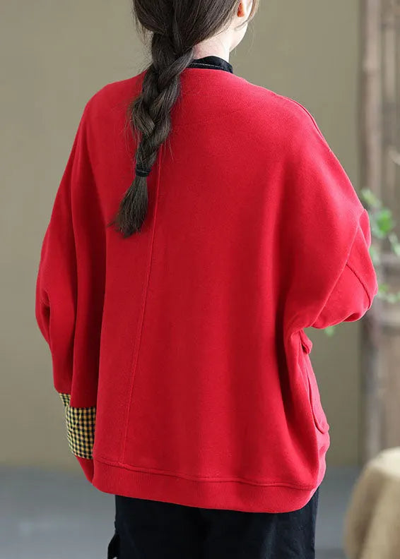 Red Loose Pockets Button Fall Long Sleeve Coat