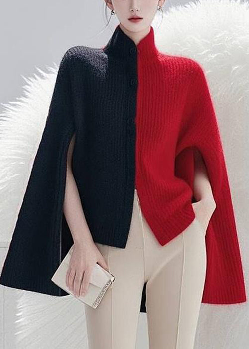 Colorblock Side Open Cozy Knit Cape Sweaters Spring