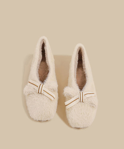 Splicing Khaki Fuzzy Wool Lined Chunky Shoes