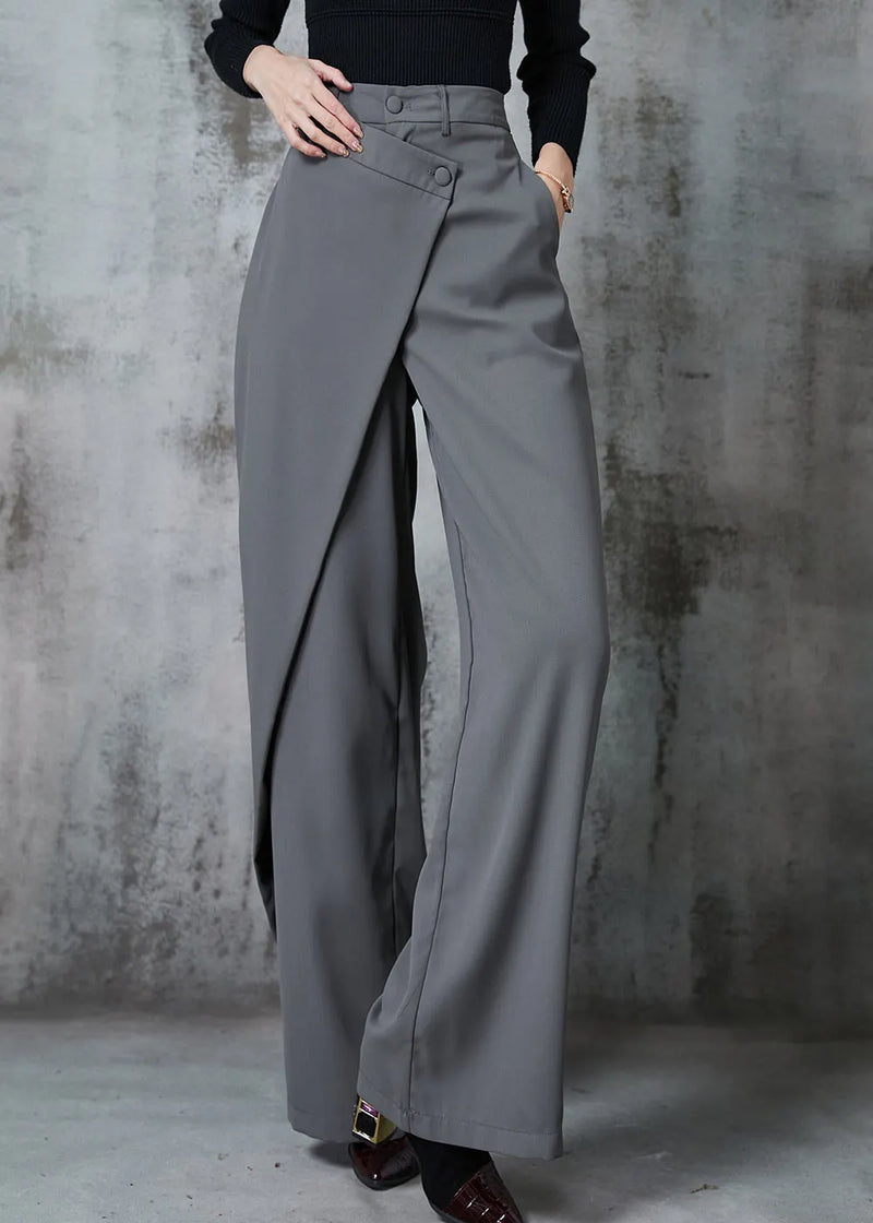 Original Design Grey Asymmetrical Spandex Straight Pants Summer