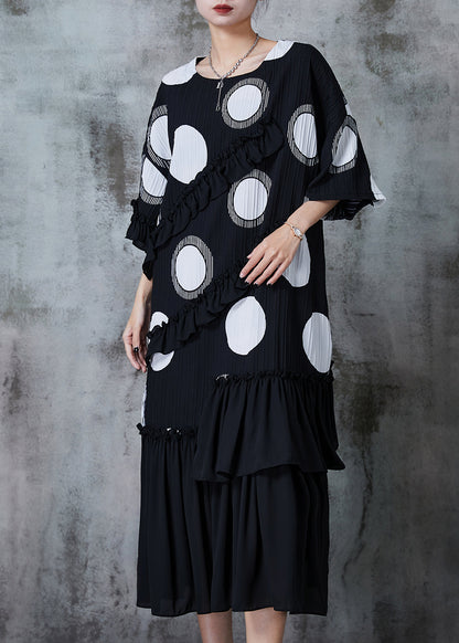 Black Ruffled Patchwork Chiffon Maxi Dress Summer