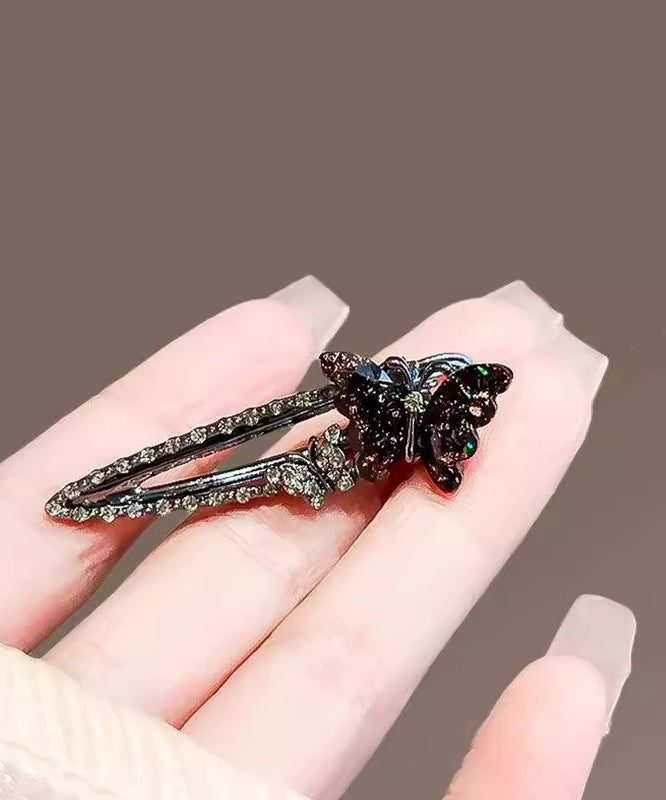 Black Alloy Zircon Coloured Glaze Butterfly Hairpin