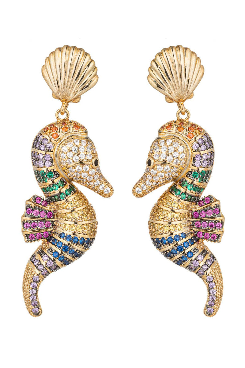 Sea Horse Cz Drop Earrings
