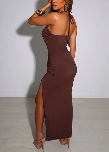 Hot Girl Mulberry Side Open Cinched Hanging Neck Long Skirt