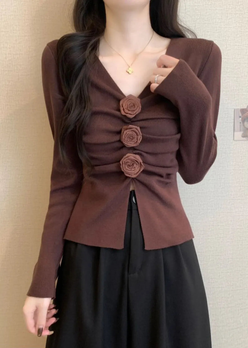 Brown Knit Pullover Side Open Spring