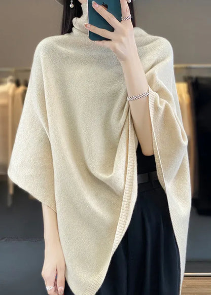 Loose Khaki Turtleneck Woolen Cape Sweaters Spring