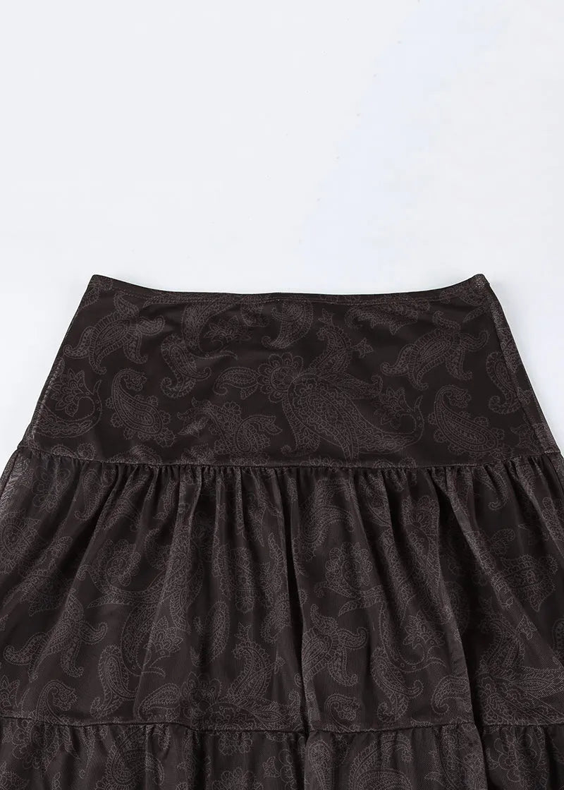 Brown Print High Waist Tulle Skirts Summer