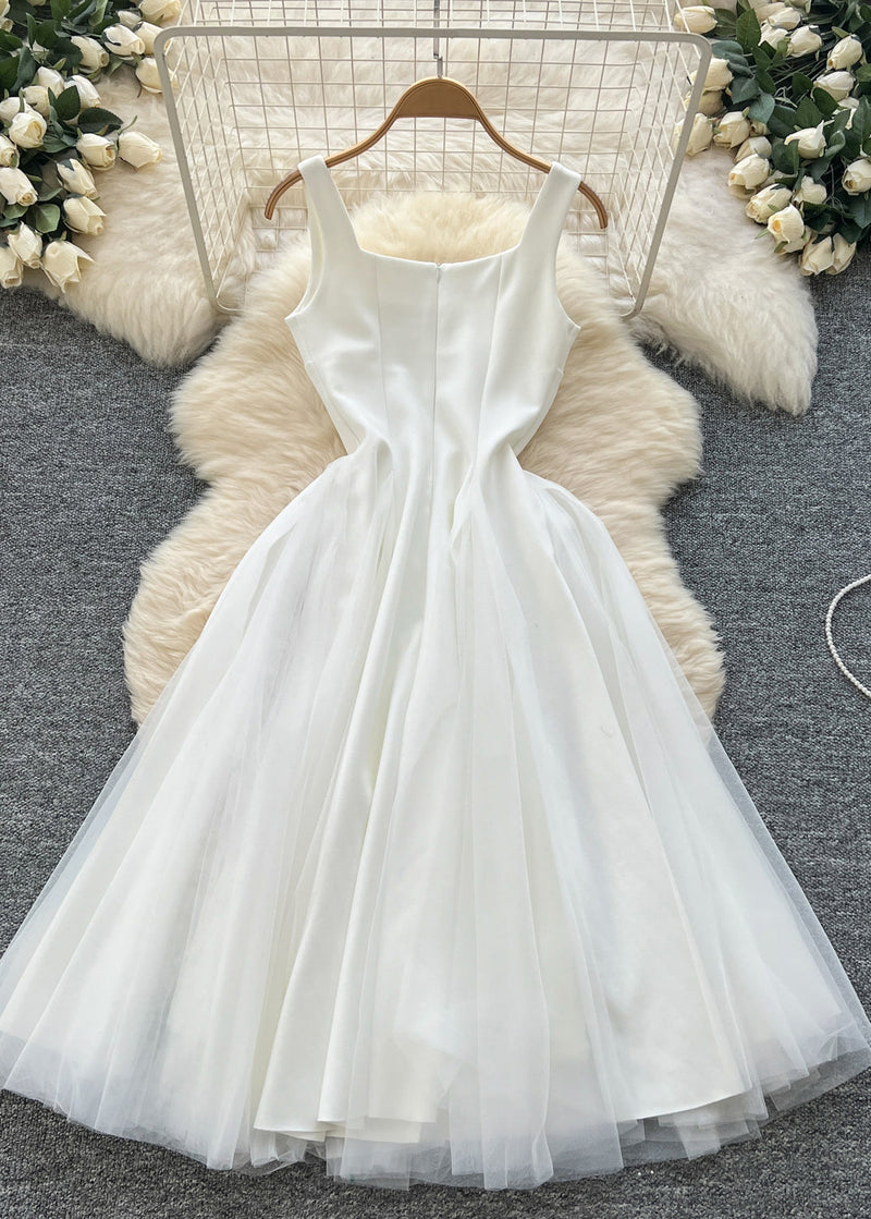 White Exra Large Hem Tulle Party Dress Sleeveless