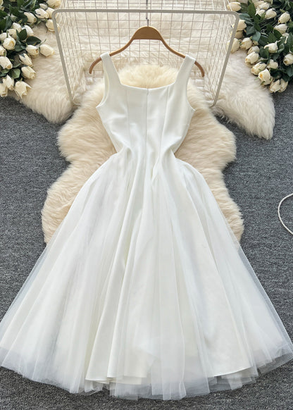 White Exra Large Hem Tulle Party Dress Sleeveless
