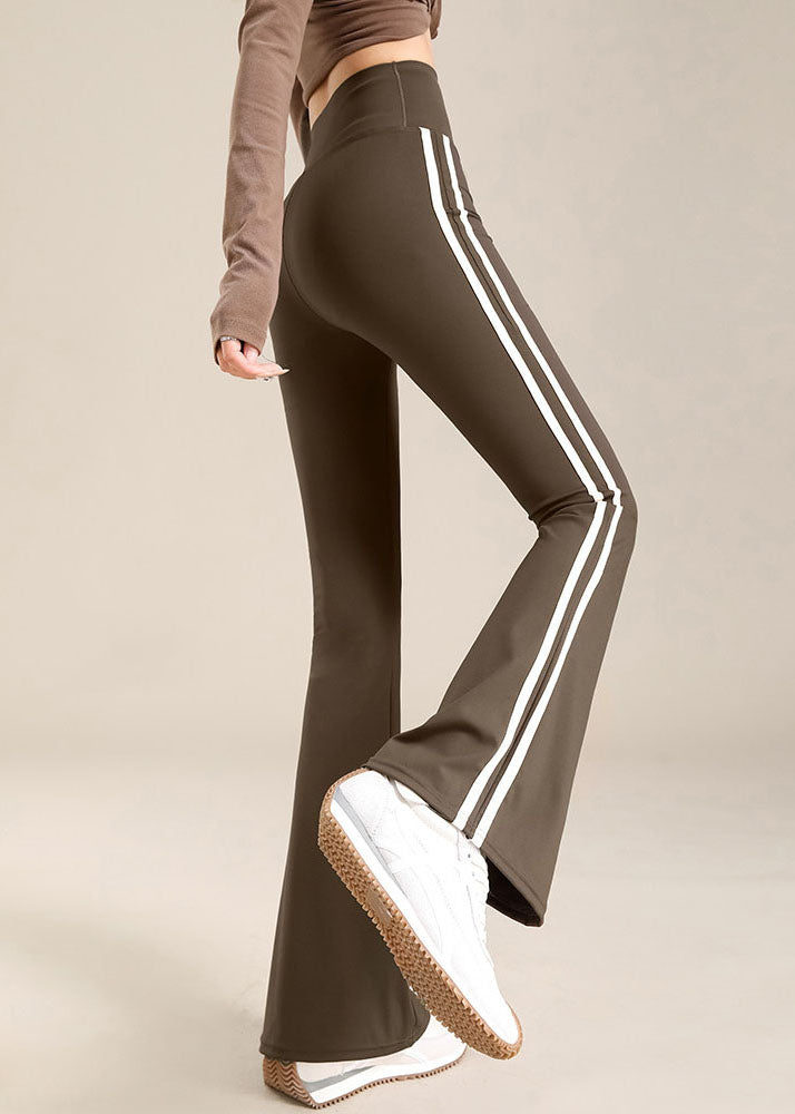 Grey Striped High Waist Flare Yoga Pants